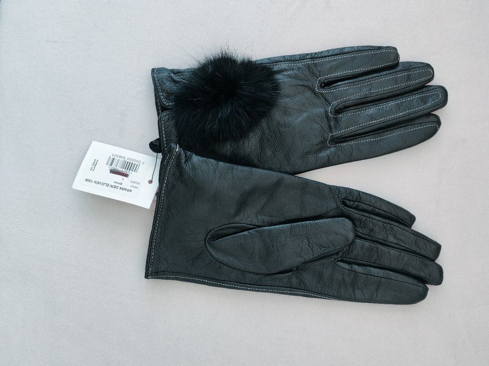 Kürk Detaylı Siyah Hakiki Deri Kadın Eldiven - Görsel 2