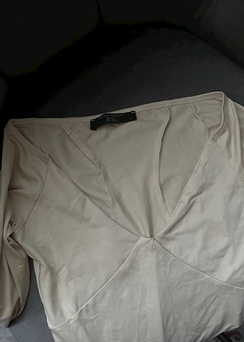 BSL FASHION V Yaka Drapeli Kadın Bodsuit