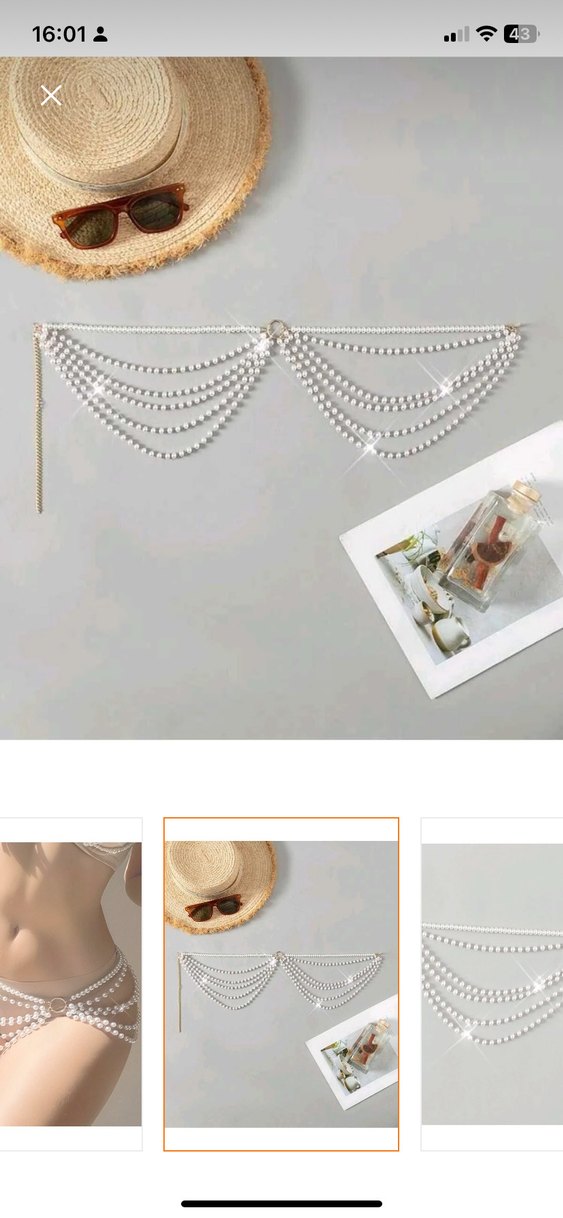 Boncuk Detaylı Bej Vücut Zinciri - Görsel 2