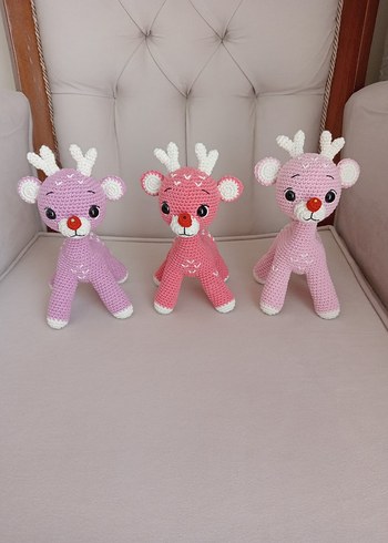 Renkli Pembe Örgü Geyik Peluş Oyuncak