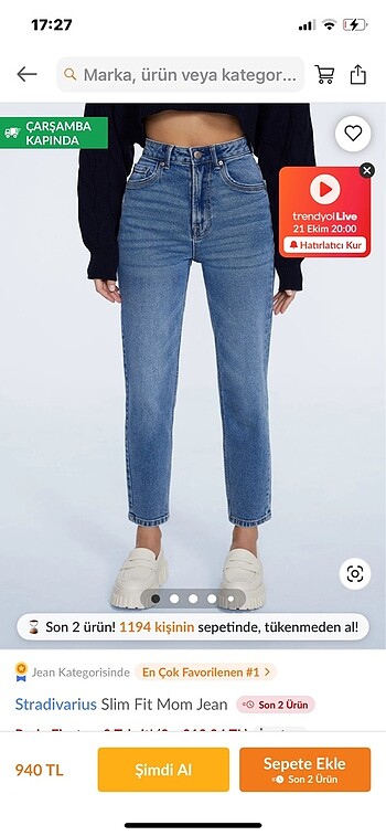 Stradivarius slim fit mom jean yüksek bel