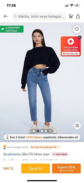 Stradivarius Stradivarius slim fit mom jean yüksek bel