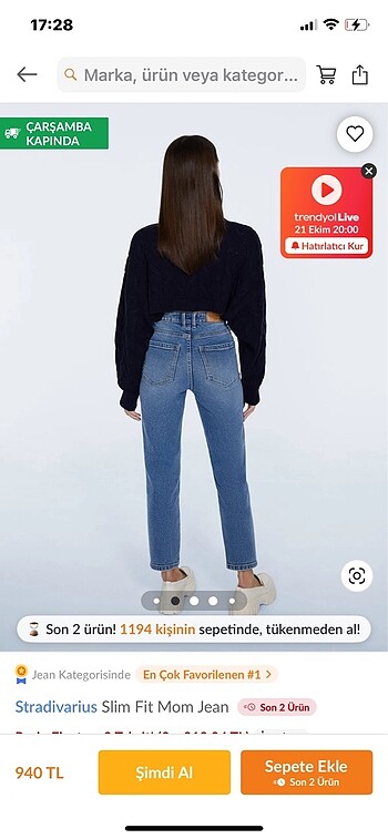 42 Beden Stradivarius slim fit mom jean yüksek bel