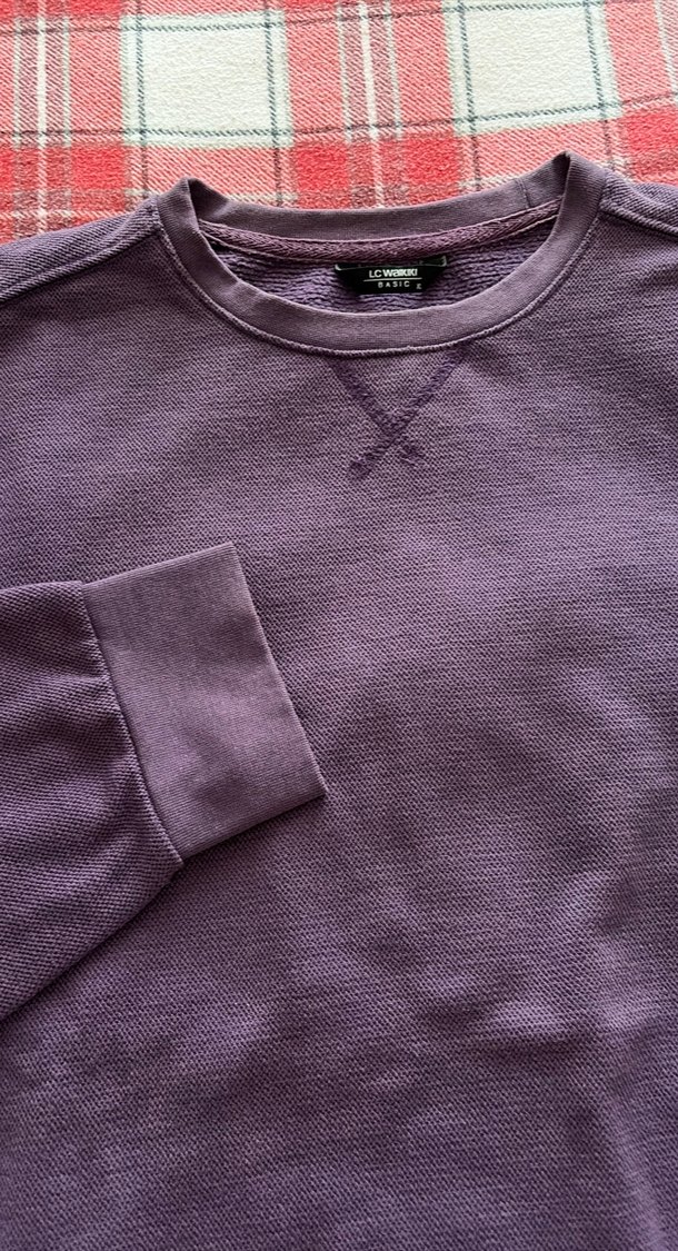 Mor Erkek Sweatshirt, Yuvarlak Yaka, Rahat Kesim - Görsel 2