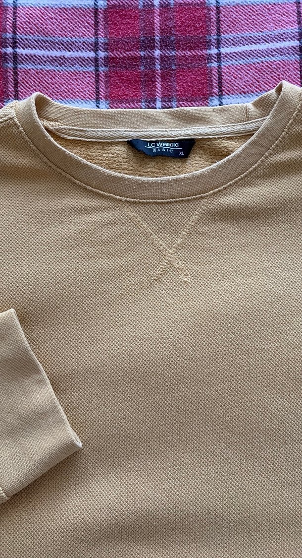 Açık Sarı Erkek Sweatshirt, Bisiklet Yaka, Rahat Kesim - Görsel 3