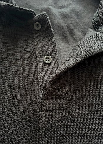 Siyah Düğmeli Polo Yaka Erkek Sweatshirt - Görsel 2