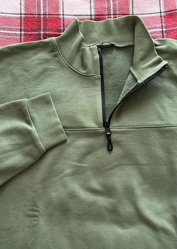 Erkek Haki Yarım Fermuarlı Sweatshirt - Görsel 2