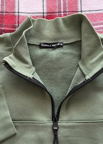 Erkek Haki Yarım Fermuarlı Sweatshirt - Görsel 3