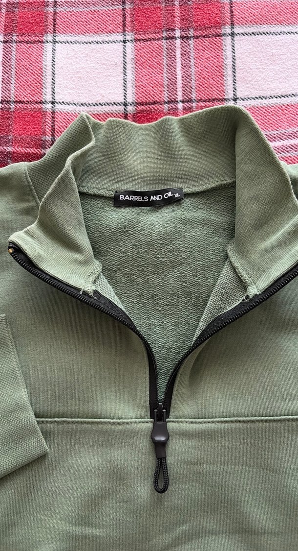 Erkek Haki Yarım Fermuarlı Sweatshirt - Görsel 3