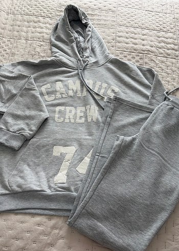 Gri Kapüşonlu Kadın Sweatshirt-Eşofman takım - Görsel 4