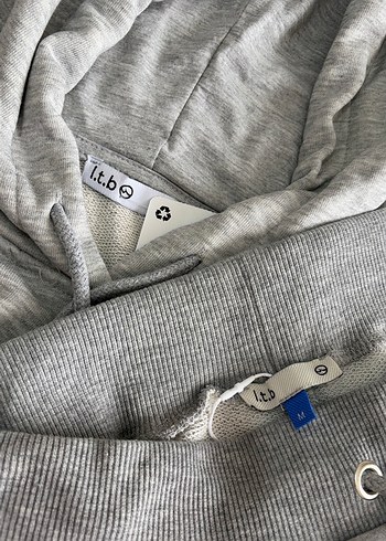 Gri Kapüşonlu Kadın Sweatshirt-Eşofman takım - Görsel 5