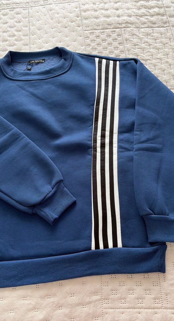 Lacivert Çizgili Salaş Sweatshirt-Eşofman takım - Görsel 2
