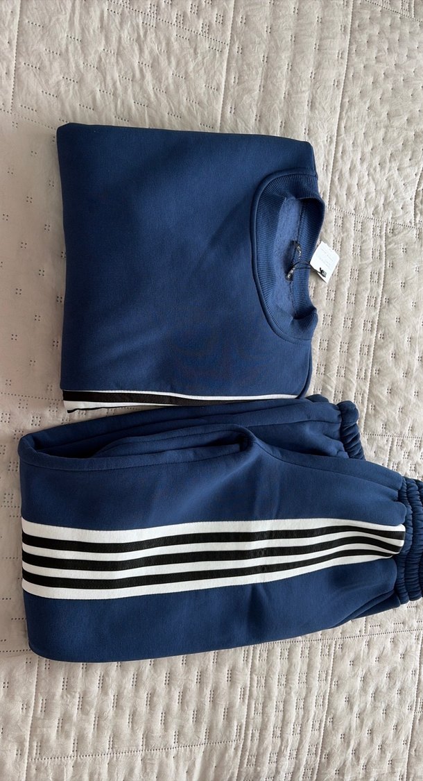 Lacivert Çizgili Salaş Sweatshirt-Eşofman takım - Görsel 5