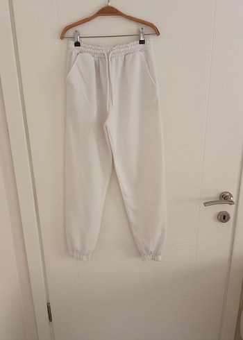 Diğer Fulla Moda Kadın Beyaz Pamuklu Rahat Kesim Eşofman Altı