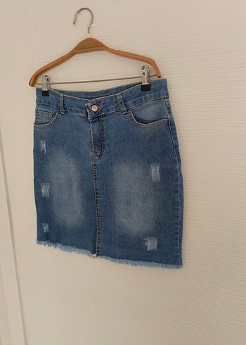 Ambar Kadın Mavi Mini Denim Kot Etek - Görsel 3
