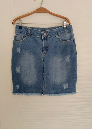 Ambar Kadın Mavi Mini Denim Kot Etek - Görsel 4
