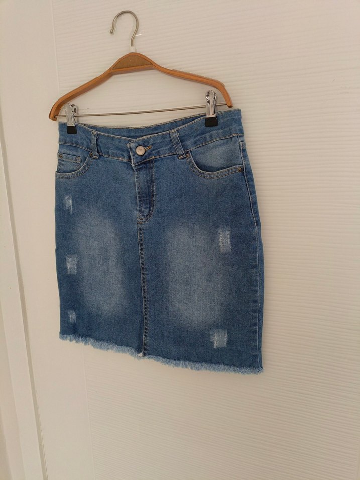 Ambar Kadın Mavi Mini Denim Kot Etek - Görsel 3