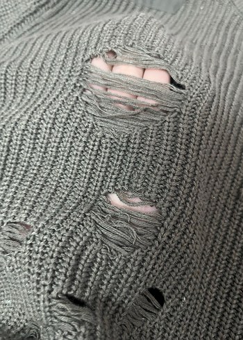 YEEZY Gri Kadın Örgü Triko Kazak - Görsel 5