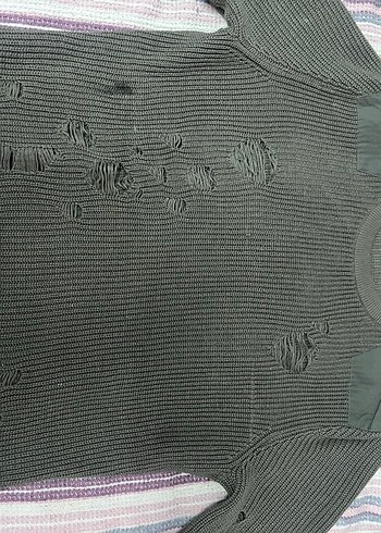 YEEZY Gri Kadın Örgü Triko Kazak - Görsel 4