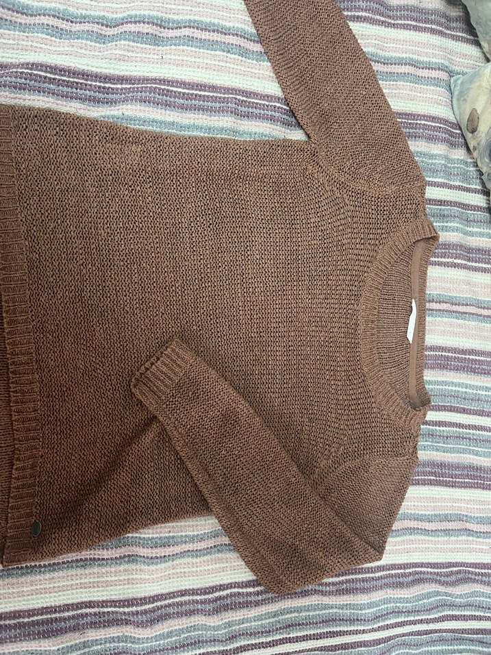 Kahverengi Örgü Kadın Kazak - Görsel 2