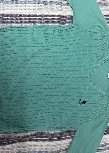 V Yaka Yeşil Örgü Kadın Kazak - Görsel 2