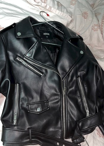 XSIDE Siyah Deri Biker Ceket - Görsel 3