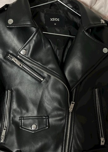 XSIDE Siyah Deri Biker Ceket - Görsel 2
