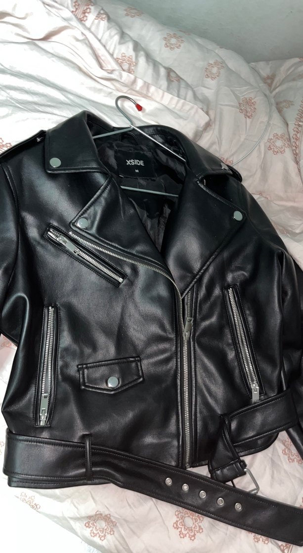 XSIDE Siyah Deri Biker Ceket - Görsel 3