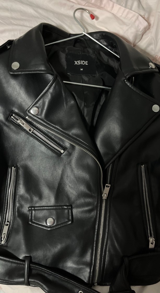 XSIDE Siyah Deri Biker Ceket - Görsel 2