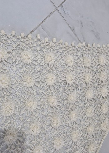 Zara Dantel Detaylı Beyaz Örgü Bohem Kadın Şal
