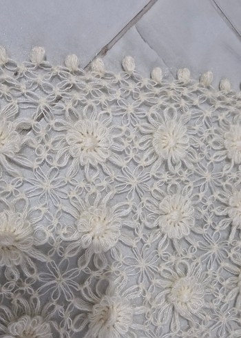 Beden Dantel Detaylı Beyaz Örgü Bohem Kadın Şal