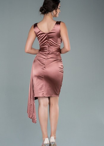 Drapeli V Yaka Mini Abiye Elbise - Görsel 2