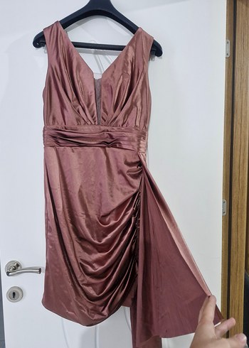 Drapeli V Yaka Mini Abiye Elbise - Görsel 4