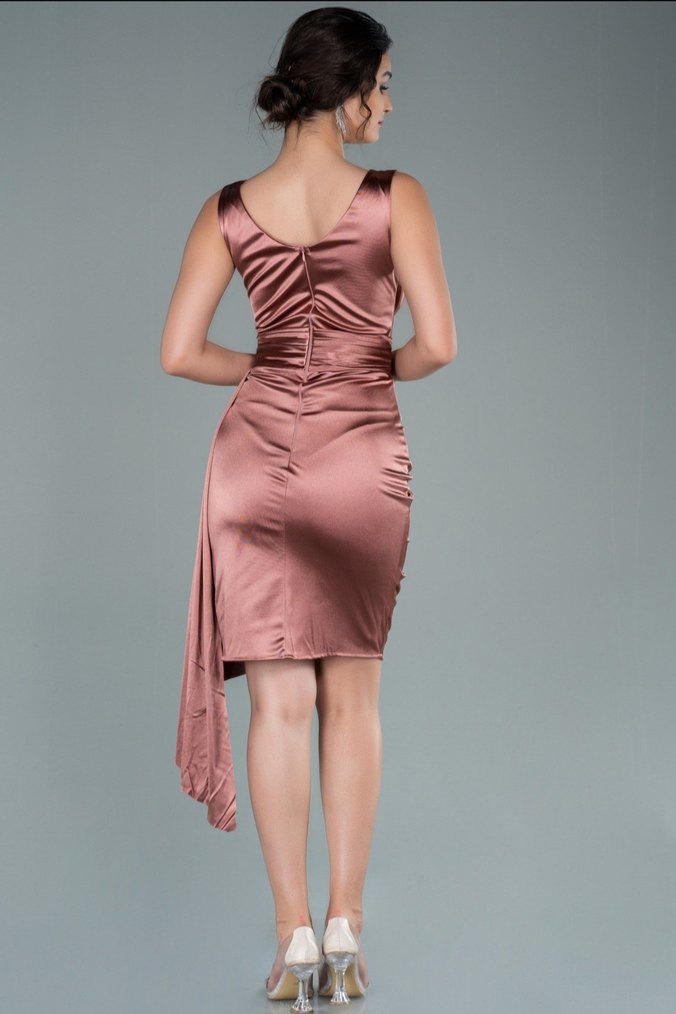 Drapeli V Yaka Mini Abiye Elbise - Görsel 2