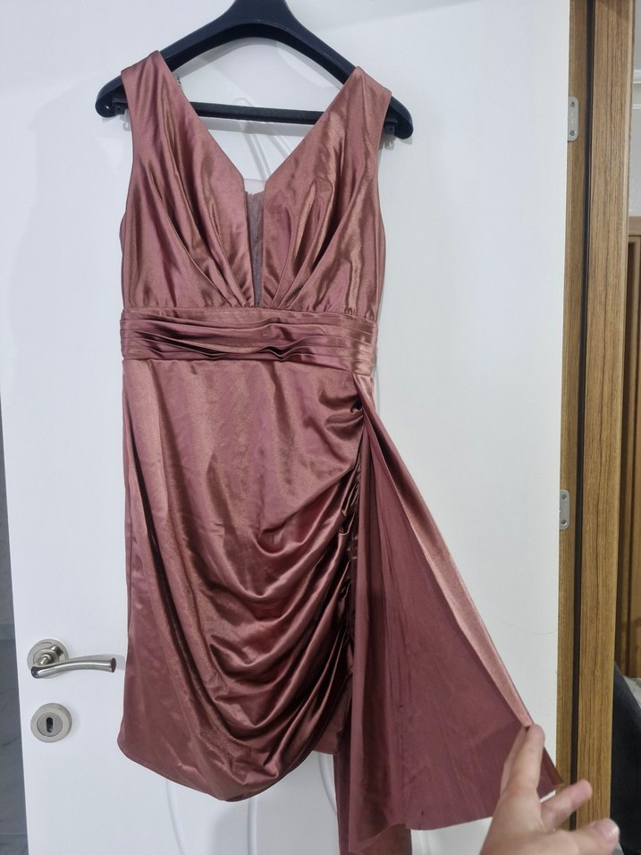 Drapeli V Yaka Mini Abiye Elbise - Görsel 4