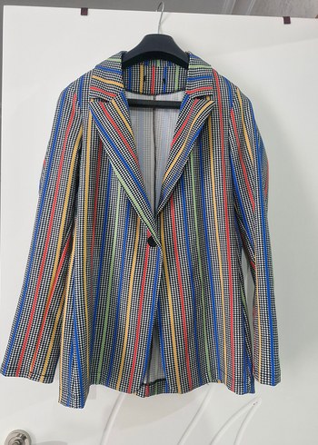 Çok Renkli Düğmeli Midi Kadın Blazer