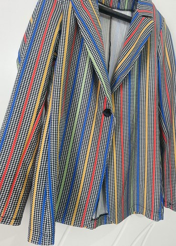 Diğer Çok Renkli Düğmeli Midi Kadın Blazer