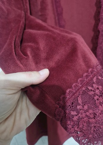 Bordo Kadın Bohem Uzun Kollu Sabahlık - Görsel 4