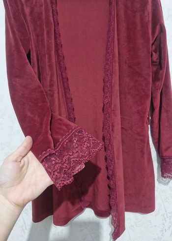 Bordo Kadın Bohem Uzun Kollu Sabahlık - Görsel 3