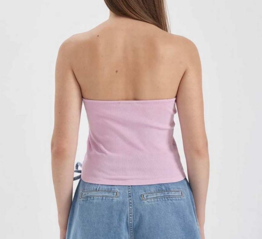 Pembe Straplez Crop Top - Görsel 3
