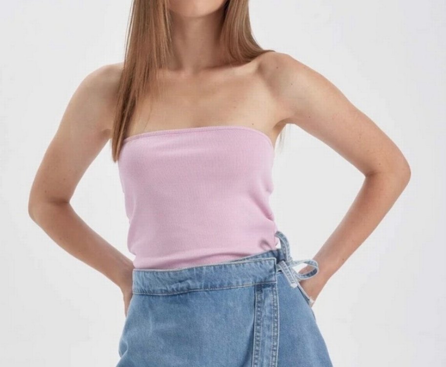 Pembe Straplez Crop Top - Görsel 2