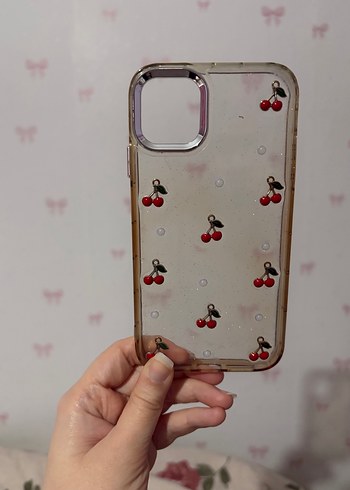 İPhone 11 Boncuklu Kiraz Desenli Kırmızı Telefon Kılıfı - Görsel 2