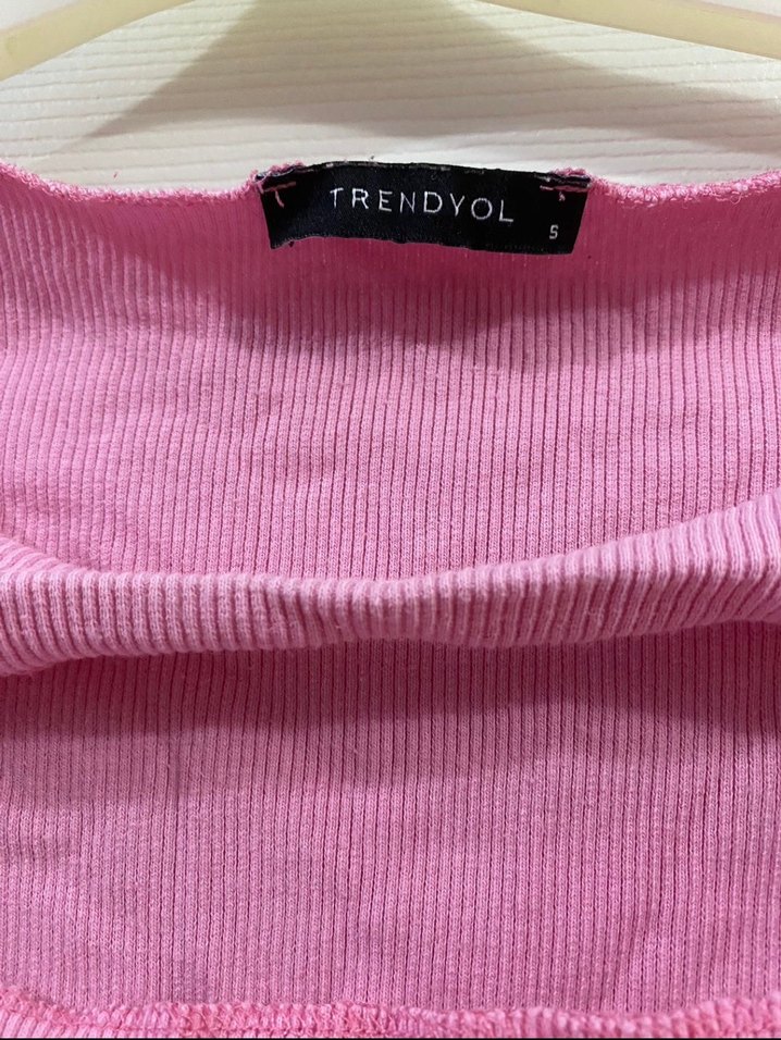 Pembe Uzun Kollu Crop Bluz - Görsel 2