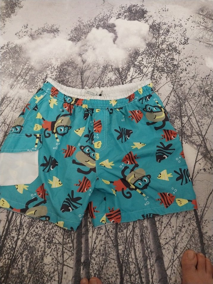 Turkuaz Renkli Baskılı Erkek Çocuk Deniz Şortu - Görsel 2