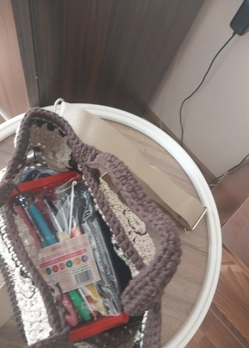 Beden kahverengi Renk Dantel Detaylı Bohem Örgü Kadın Çanta
