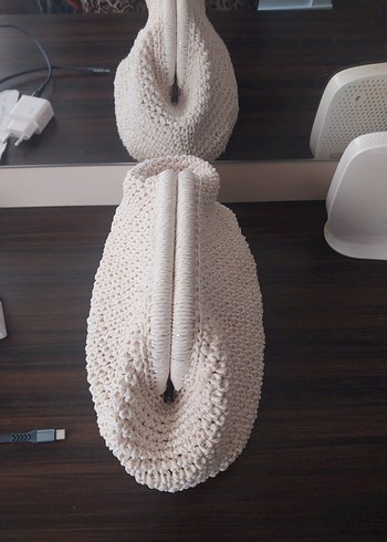 Beyaz Örgü Kadın Portföy Çanta - Görsel 3