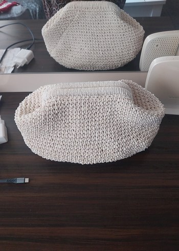 Beyaz Örgü Kadın Portföy Çanta - Görsel 2