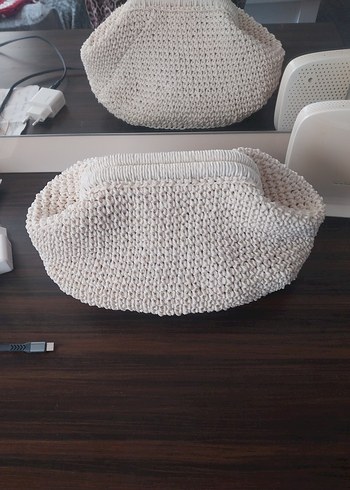 Beyaz Örgü Kadın Portföy Çanta - Görsel 8