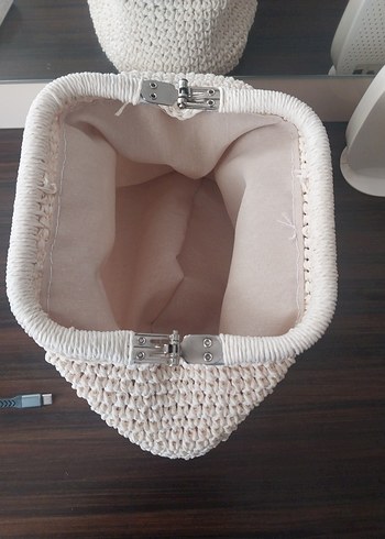 Beyaz Örgü Kadın Portföy Çanta - Görsel 4