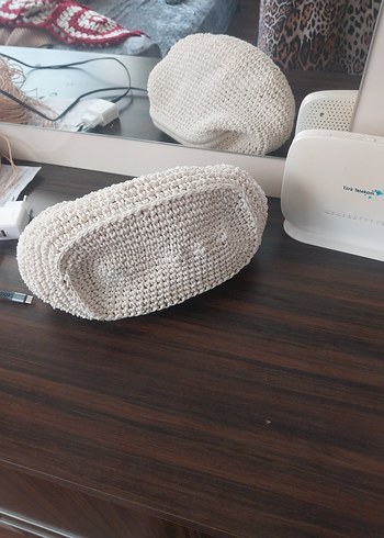 Beyaz Örgü Kadın Portföy Çanta - Görsel 5